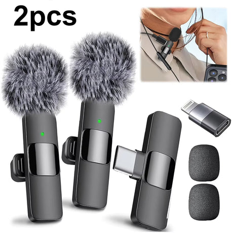 Wireless Lavalier Microphone Type-C Charging Video Record Microphone Portable Audio Recording Mic for Interview Video Podcast