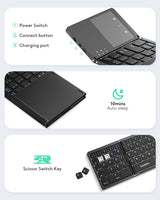 Foldable Bluetooth Keyboard with Touchpad - Portable Wireless Keyboard with Holder, Rechargeable Full Size Ultra Slim Pocket Folding Keyboards for Android Windows Ios Tablet & Laptop - Black