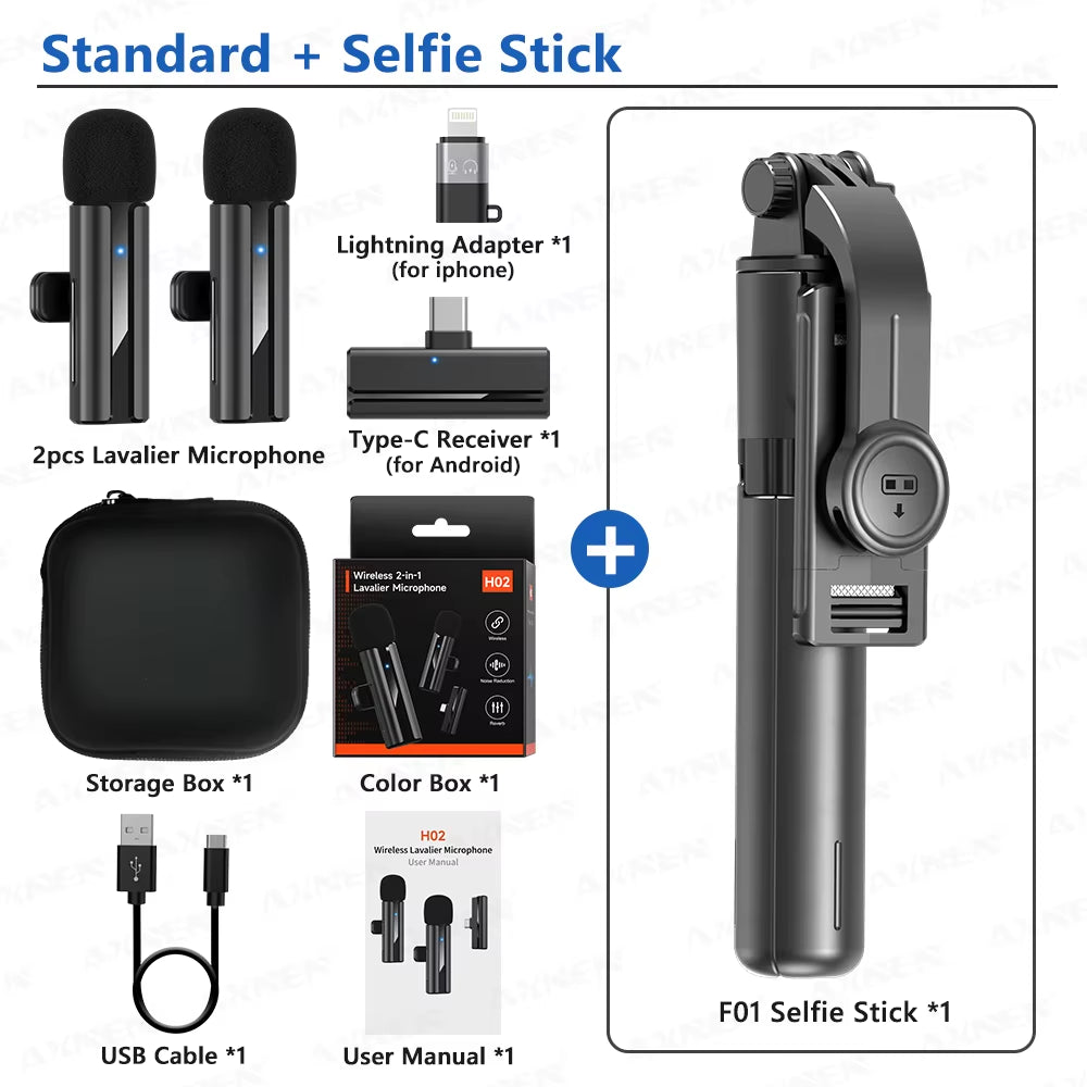 2-In-1 Wireless Lavalier Microphone for Iphone Android, Mini Pro Lapel Mic with Noise Reduction & Pickup for Vlog Live Recording