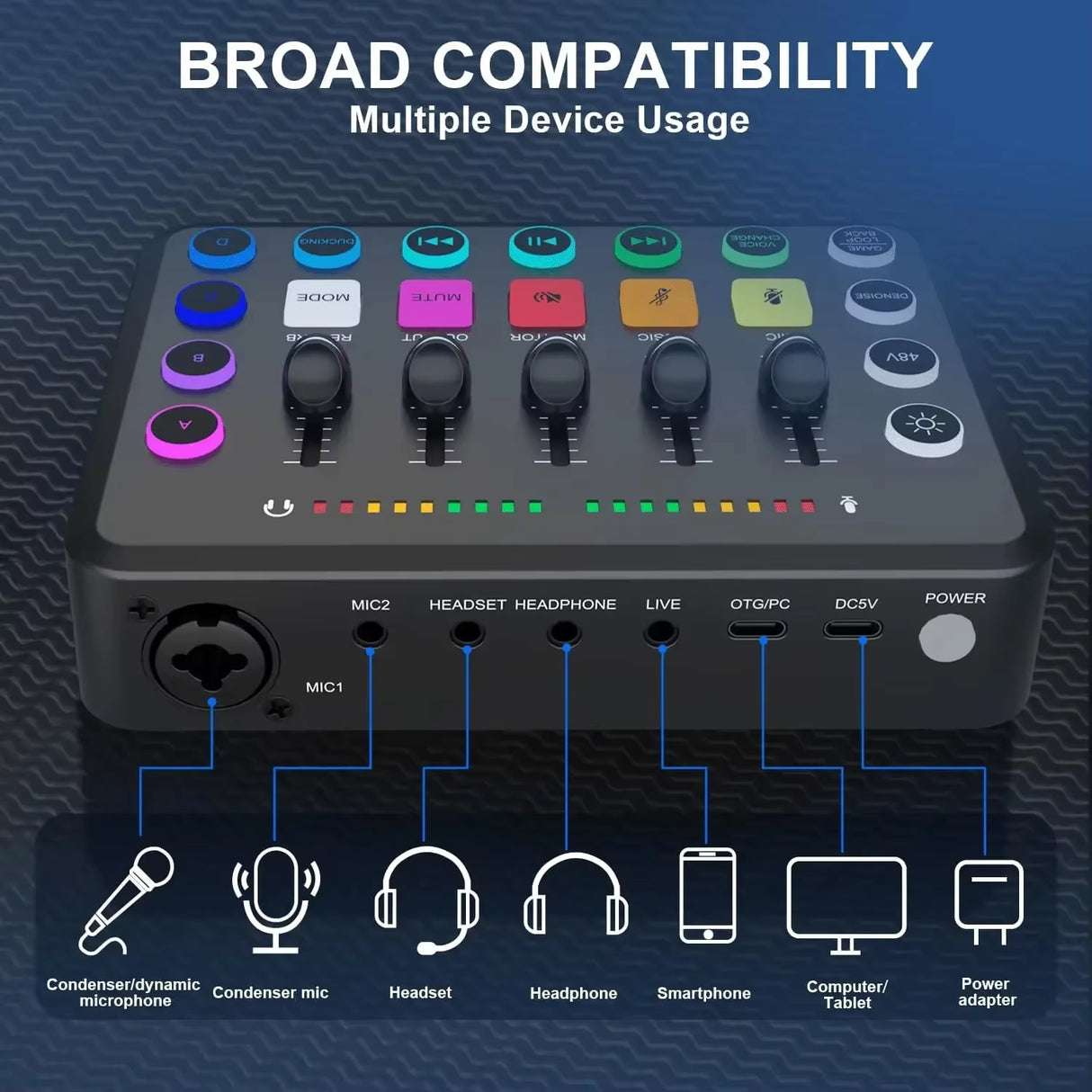 5-Channel Live Sound Card Audio Mixer F11 Professional Studio Recording Kit Podcast Accessories Parts DJ Recording Equipment
