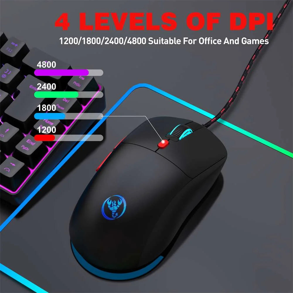 USB Wired Gaming Mouse,Usb Computer Mouse with 4 Adjustable DPI, RGB Backlit LED, Side Buttons, Ergonomic Design Mice for PC, Laptop, Windows, Mac, Vista, Linux, Gamer,Black