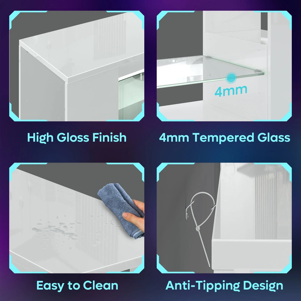 47'' TV Stand for Tvs up to 55", Gaming Entertainment Center with LED Lights, White