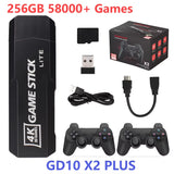 GD10 X2 plus Game Stick 4K HD Retro Video Game Console Wireless Controllers 64/128/256GB Built-In 58000 Games Support TF Card