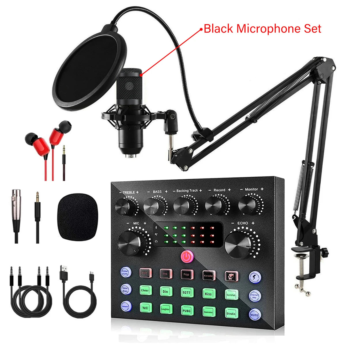 V8S Live Sound Card Podcast Equipment Live Broadcast DJ Device with BM800 Microphone Set for Music/Recording Live Streaming