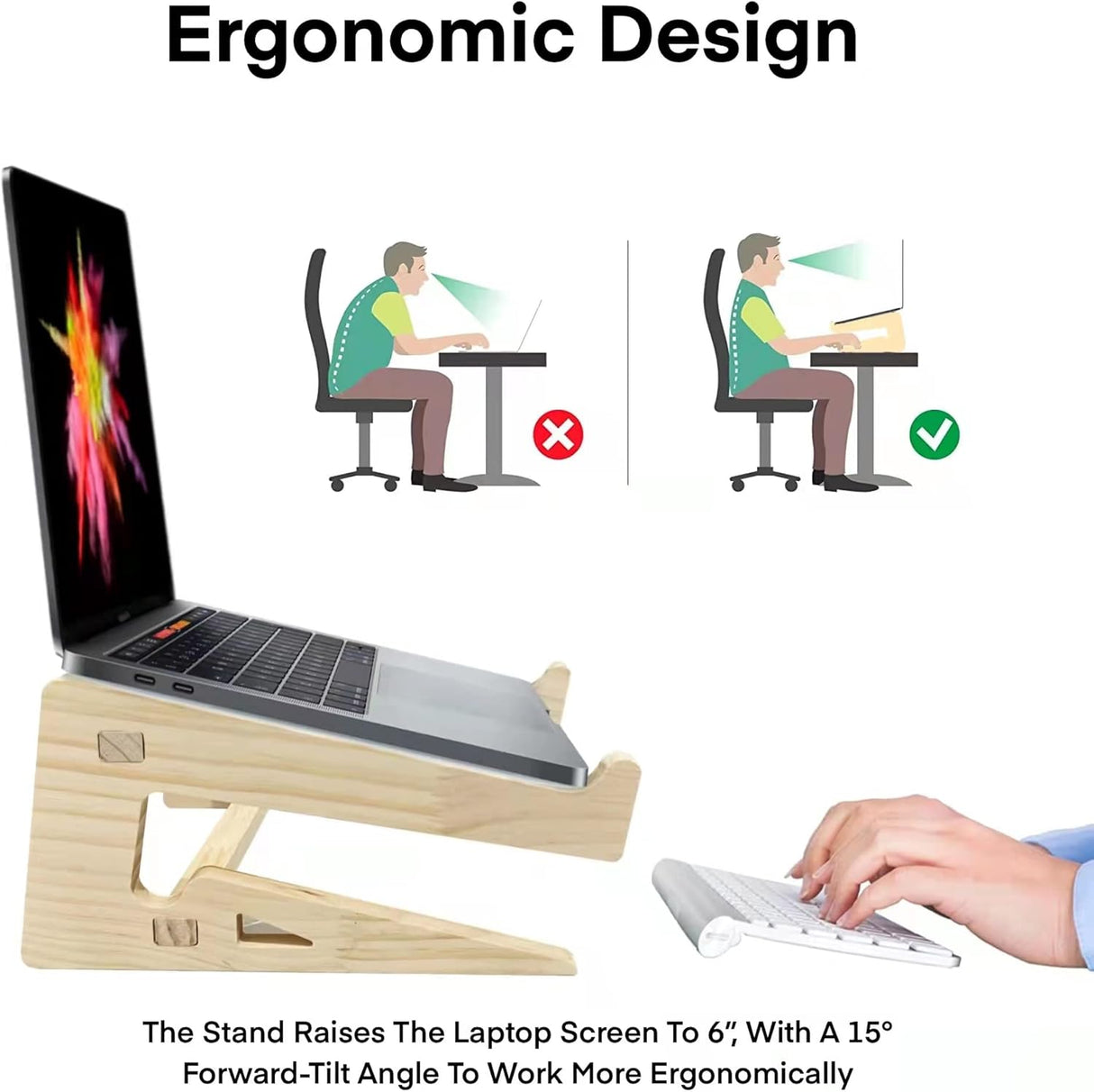 Wooden Laptop Stand,Vertical Laptop Stand for Desk,Wood Notebook Holder Mount Stand Compatible with Macbook Air Mac Pro, Chromebook, HP, DELL, Acer, Toshiba, Surface, Lenovo Etc