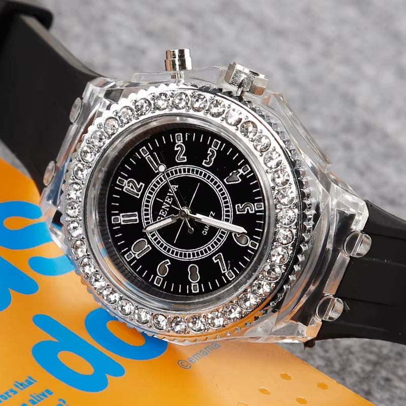 UTHAI L34 New Women'S Watch Glow Rhinestone LED Harajuku Korean Fashion Trend Male and Female Student Couple Quartz Wristwatches