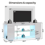 47'' TV Stand for Tvs up to 55", Gaming Entertainment Center with LED Lights, White