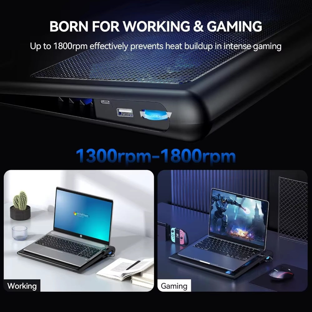 12 "-15.6" Laptop Cooler, Gaming Laptop Cooling Rack, Adjustable Wind Speed, 2 Usb-Powered Laptop Fan Cooling Pads