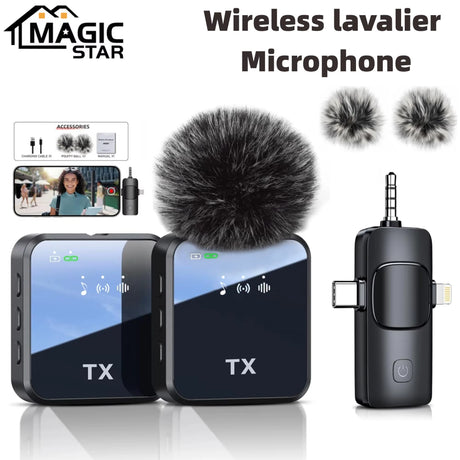 3 In1Microphone for Ios/Android Wireless Lavalier Microphone, Video Recording Noise Reduction, Live Streaming Clip-On Microphone