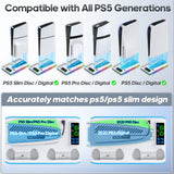 For PS5/PS5 Slim/Ps5 Pro Stand with Headphone Hook Cooling Stand & Controller Charging Station for PS5 with 3 Levels Cooling Fan