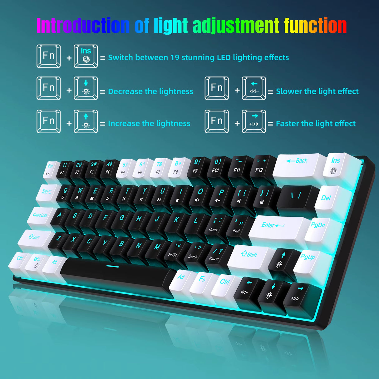 Hot Sale  V800 68 Key Wired Keyboard Hot Swappable Switch Ergonomic Ice Blue Backlight Durability Gaming Mechanical Keyboard
