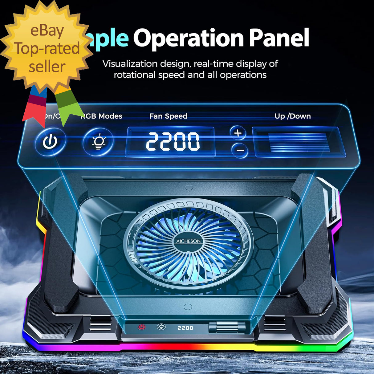 Gaming Laptop Cooling Pad with Powerful Cooler Fans RGB Lighting and Phone Holde