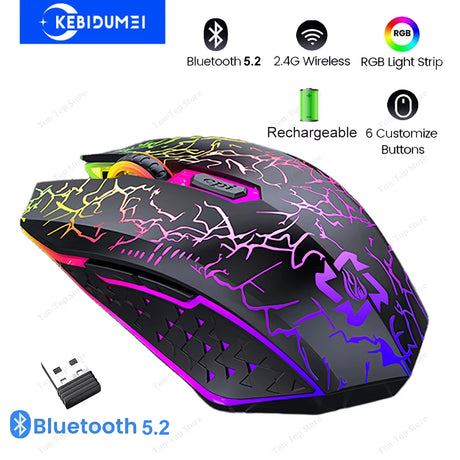 RGB Bluetooth 5.2 Mouse 2.4G Wireless Mouse 6 Buttons Dual-Mode Gaming Mouse Rechargeable Silent Mouse for Macbook Tablet Laptop