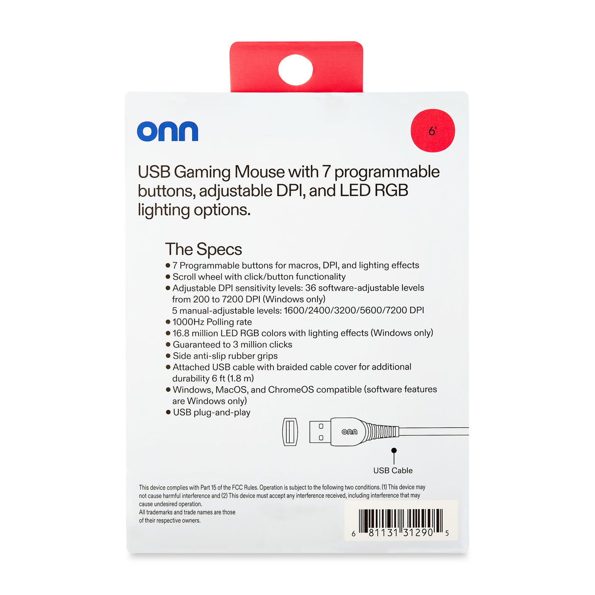 Wired USB Gaming Mouse with Adjustable DPI, Backlit, 7 Buttons Black