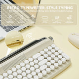 B309 Sand Beige Upgraded Retro Wireless Usb-C/Bluetooth Typewriter Keyboard with Cute round Keycaps&Integrated Stands