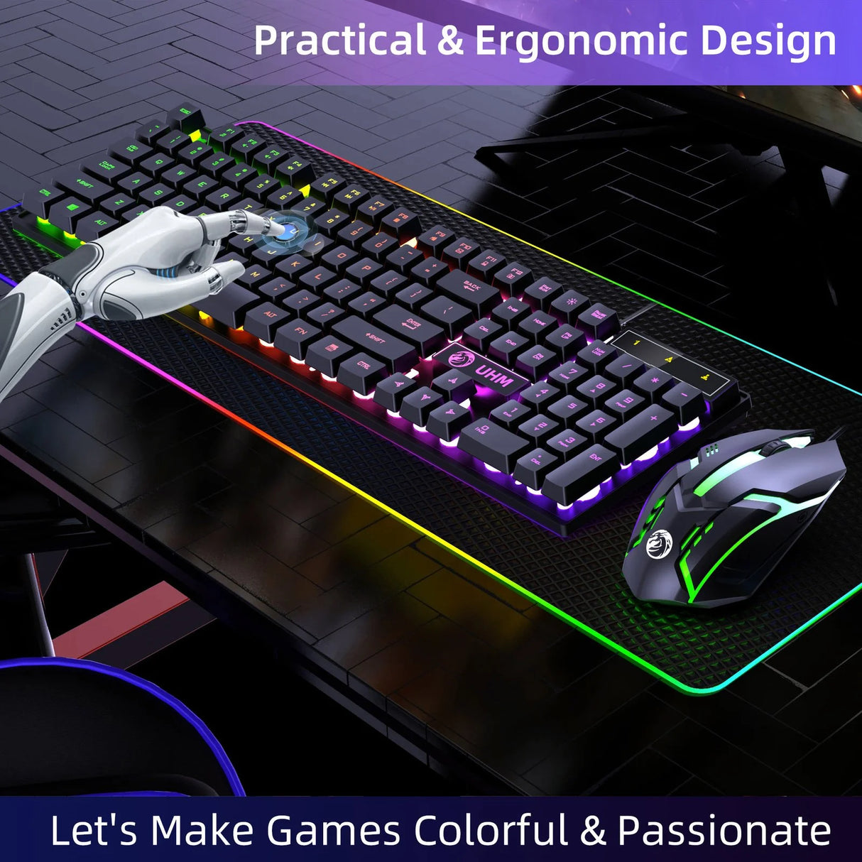 Wired Gaming Keyboard & Mouse Combo, RGB Backlit Mechanical Feel Gaming Keyboard