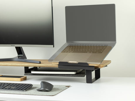 Laptop Stand Wood and Steel Macbook Pro Stand Wooden Laptop Riser Desk Shelf for Macbook