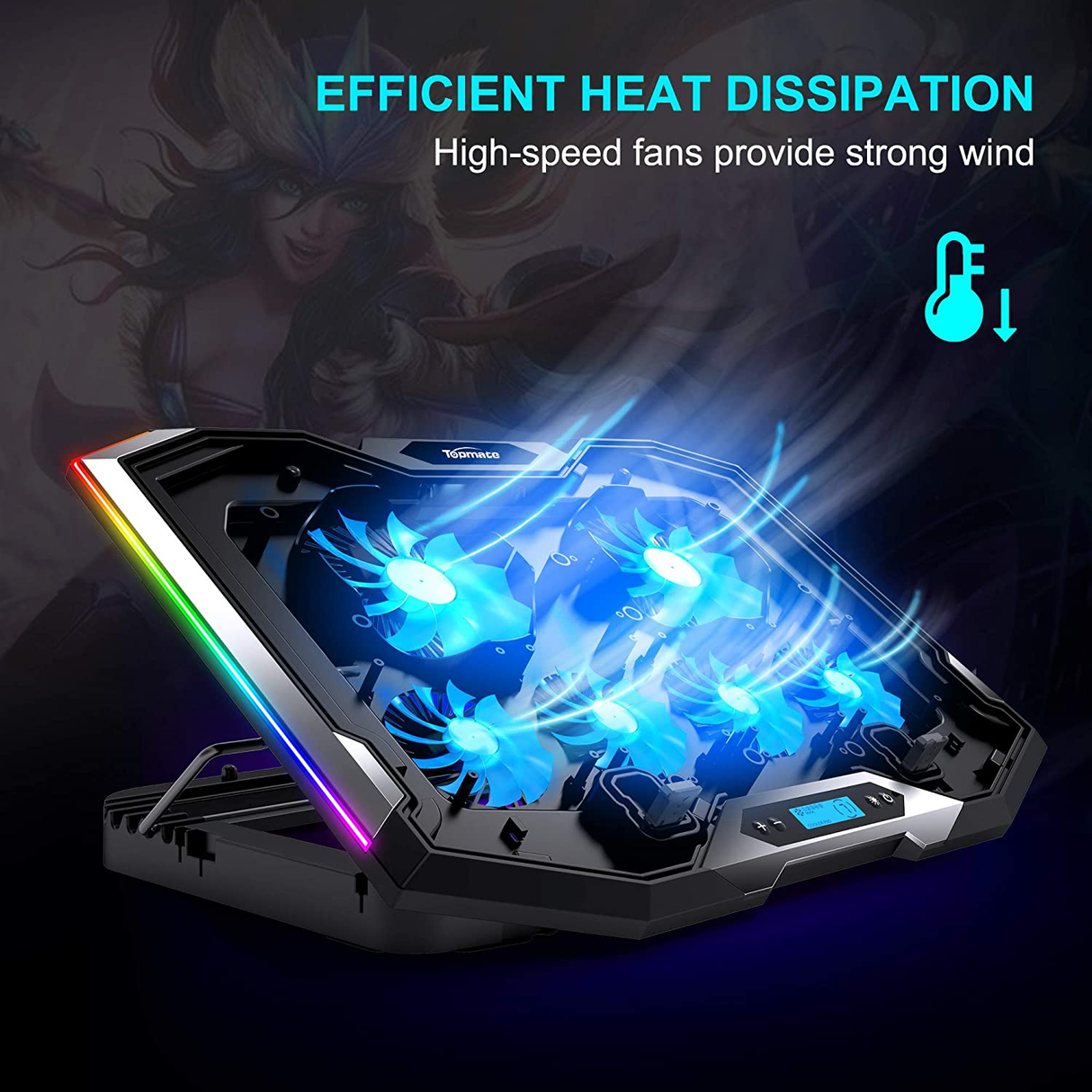Topmate C11 Laptop Cooling Pad RGB Gaming Notebook Cooler, Laptop Fan Stand Adju